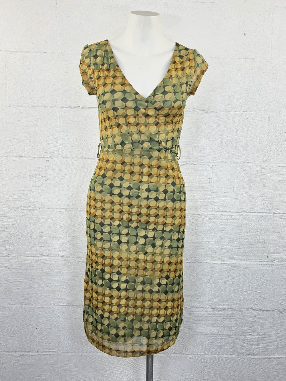 Charlotte Russe Vintage 90s/ Y2K Olive & Mustard Geometric Midi Dress